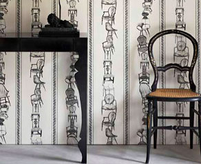 Nice shot of the Louis Console in black against interesting wallpaper and old Thonet chair